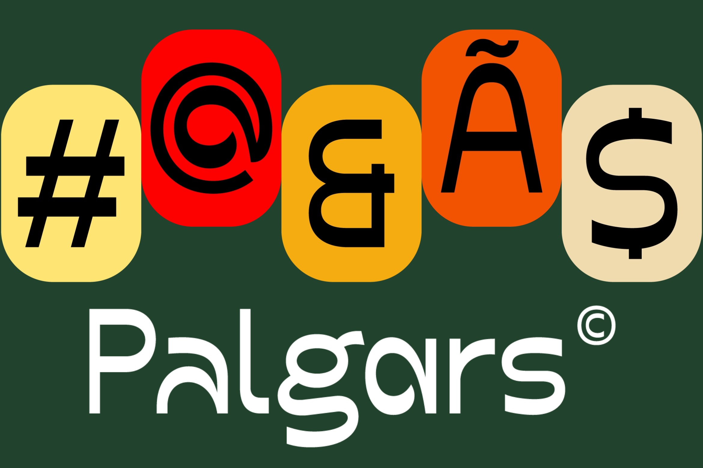 Palgars logo with five colorful rounded squares showing hashtag, at symbol, ampersand, A, dollar sign