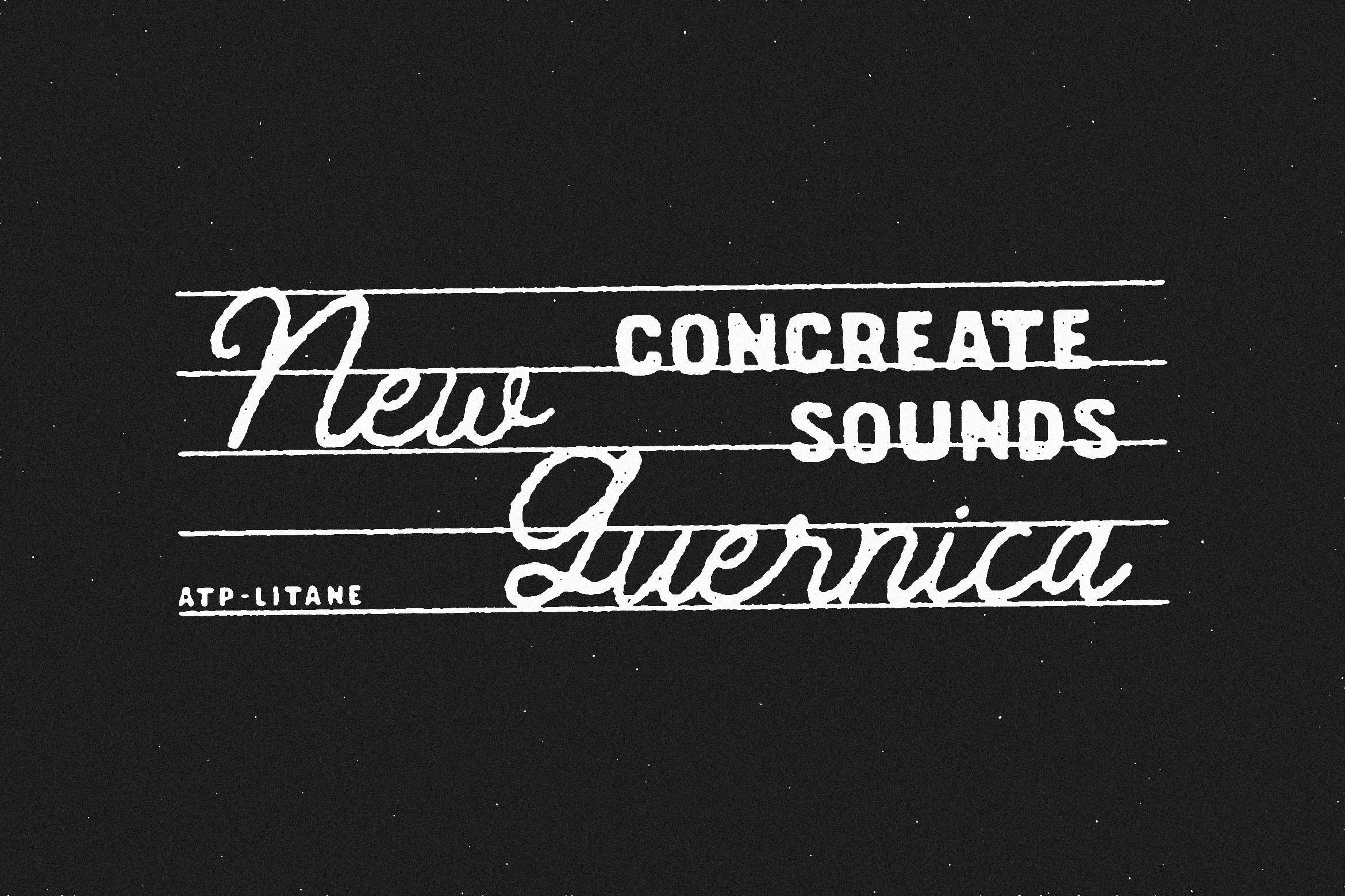 Retro strikethrough text reading Plew Concreate Sounds Guernica on dark starry background