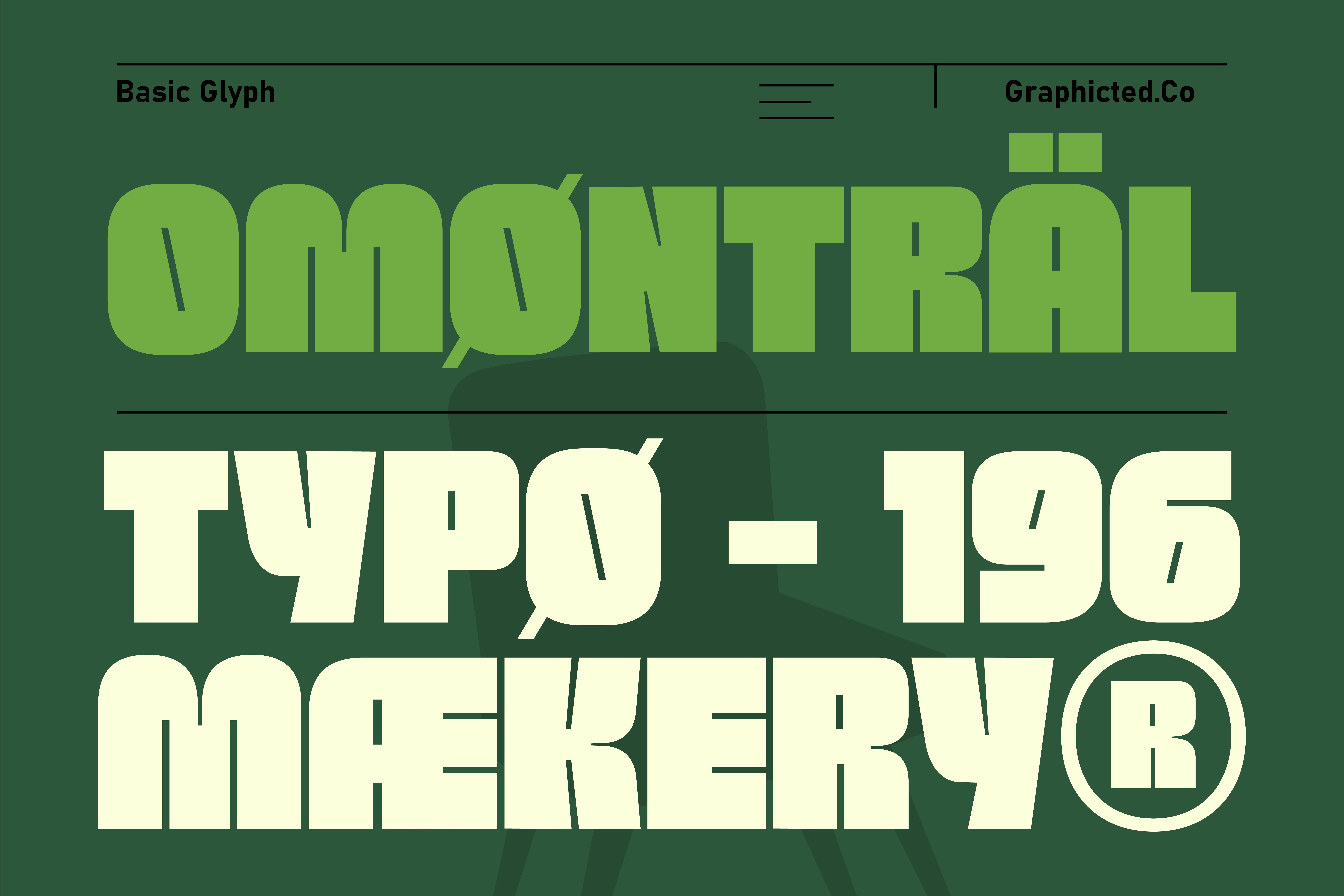 Bold green and cream typography design showcasing Omontral font. Perfect for designers seeking unique, bold fonts for creative graphic design projects.