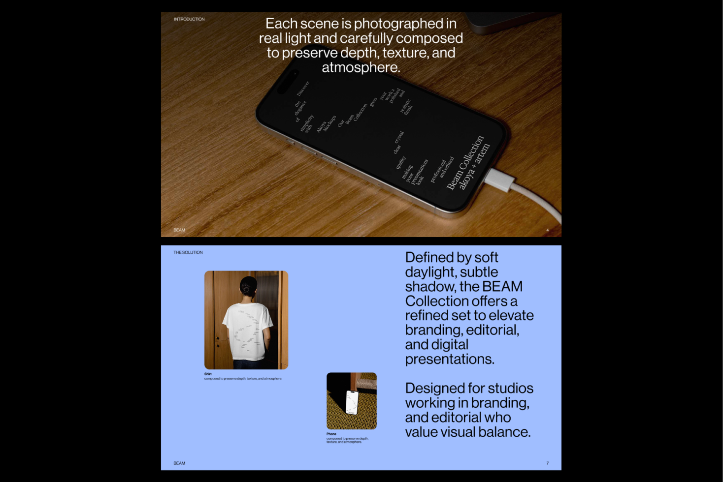 Smartphone mockup on wooden surface with charging cable, styled product photography showcases