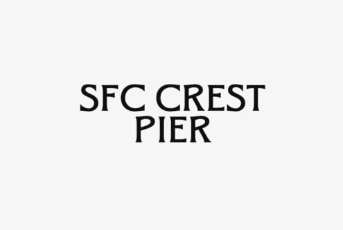 SFC Crest Pier in clean black serif typography on beige