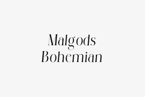 Malqods Bohemian serif font displaying name in black on light background