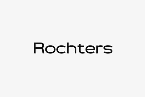 Rochters typeface specimen showing clean modern sans serif letterforms