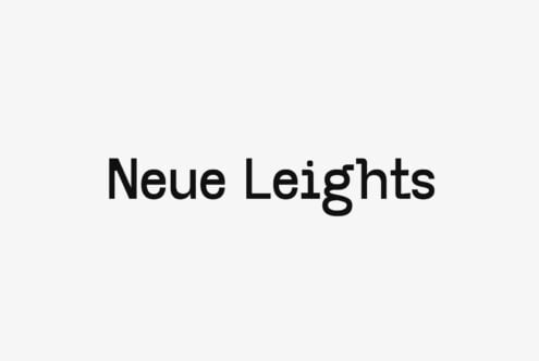 Neue Leights sans serif typeface cover on light background