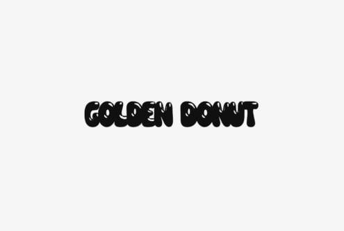 Golden Donut text with bold rounded bubble letters on light cream background
