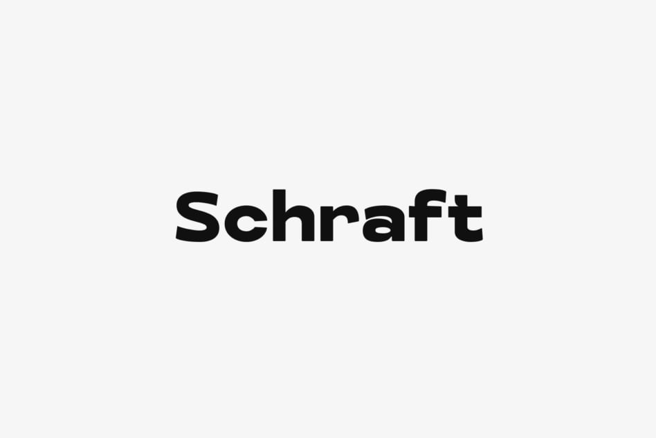 Schrafft typeface in bold black letters on light gray background