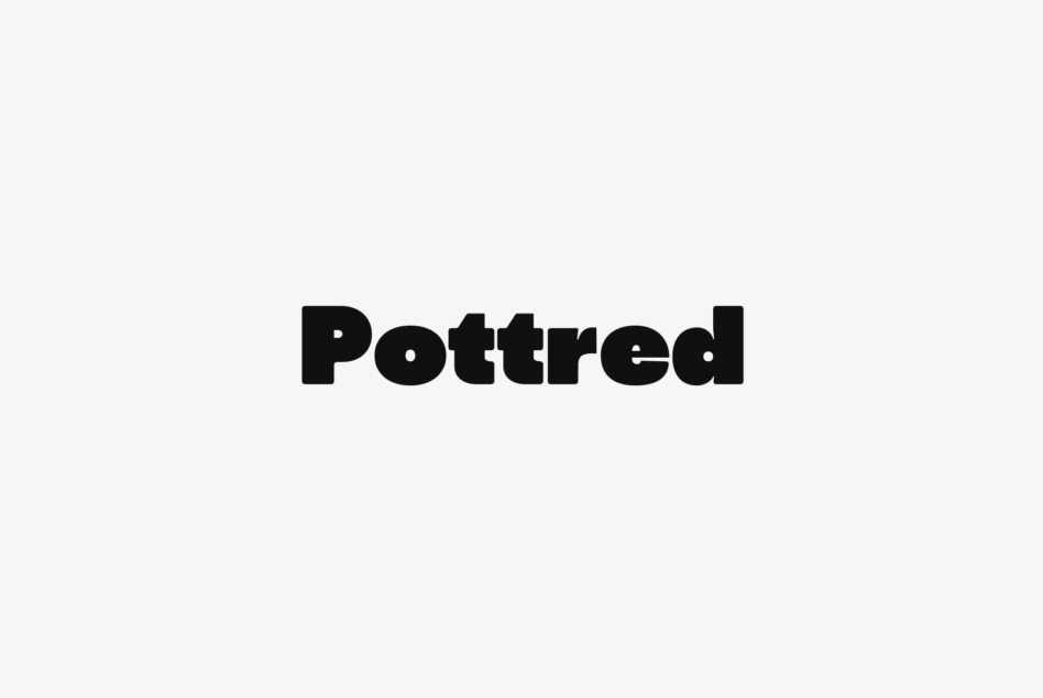 Bold black Pottred typeface on light gray background, chunky serif font centered