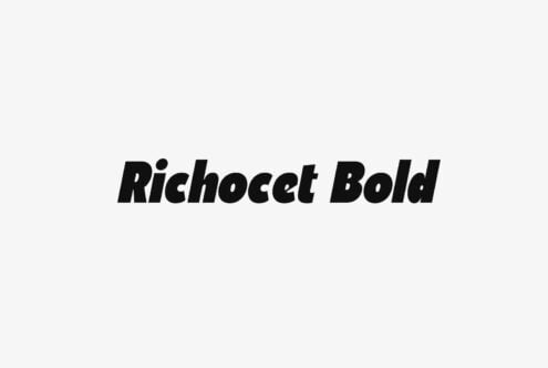 Richocet Bold typeface sample in black italic on light background