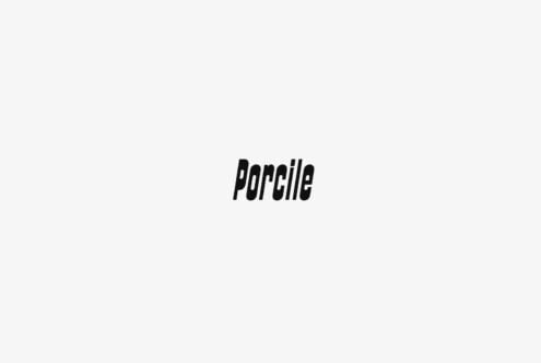 Porcile typeface in black italic letters on light gray background