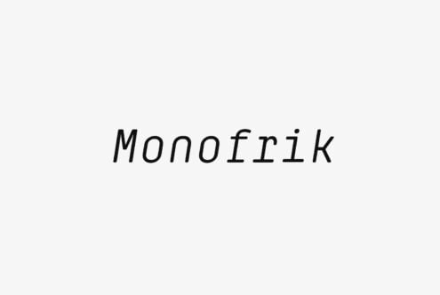Monofrik typeface displayed in italic style on light background