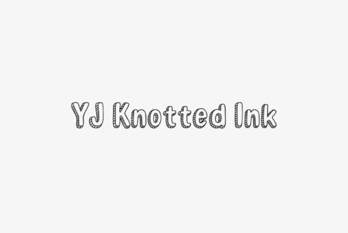 YJ Knotted Ink font featuring outlined rope texture letters on minimalist background