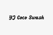 YJ Coco Swash typeface displayed in bold black italic lettering on light background