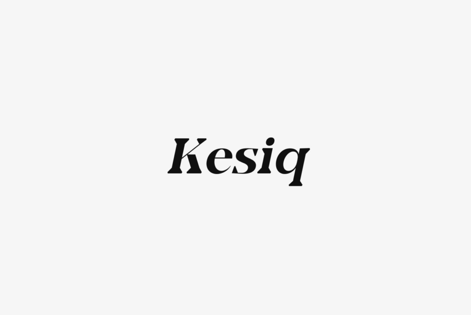Kesiq serif typeface specimen showing single word in black italic