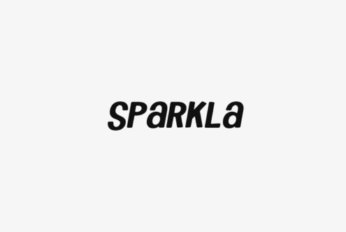 Sparkla italic typeface in bold black letters