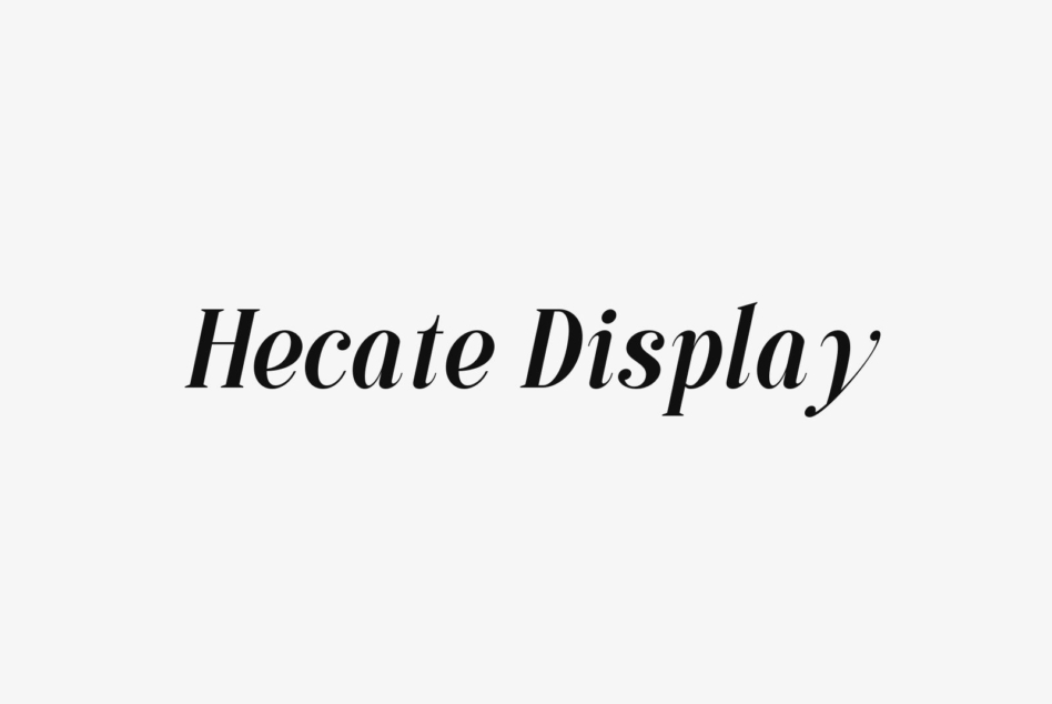 Hecate Display serif typeface in light italic style