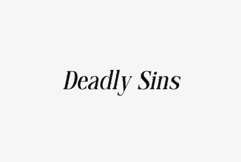 Deadly Sins italic serif typeface centered layout