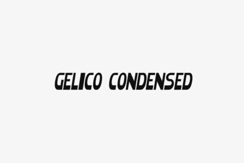 Gelico Condensed bold italic typeface displayed in black
