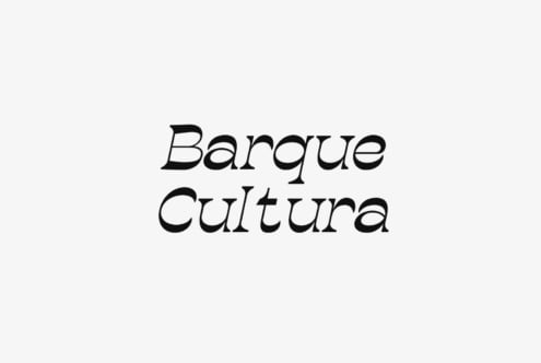 Barque Cultura font in chunky italic letters stacked vertically