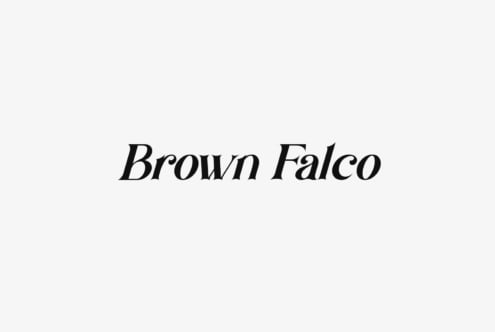 Brown Falco font rendered in italic black script on light backdrop