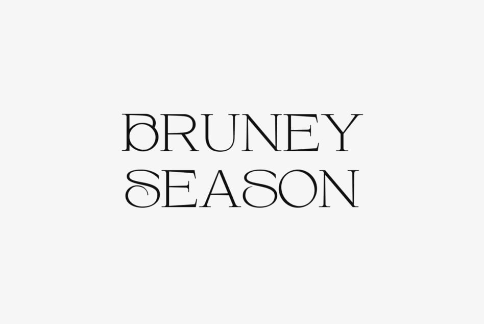 Bruney Season typeface displaying tall serif letters in outline style