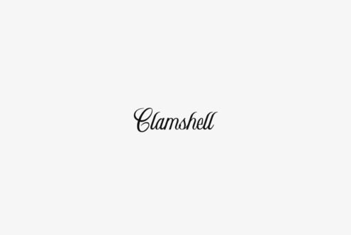 Clamshell script font with flowing cursive letterforms on white