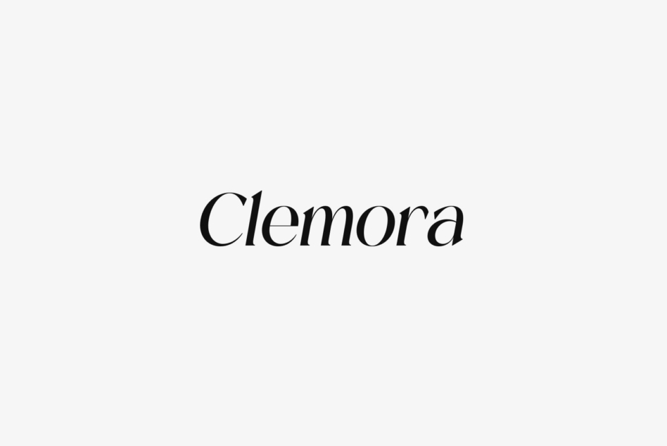 Clemora serif typeface in elegant italic style on cream background
