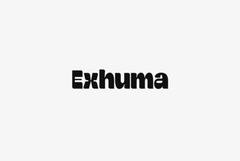 Exhuma typeface in bold black letters on light background
