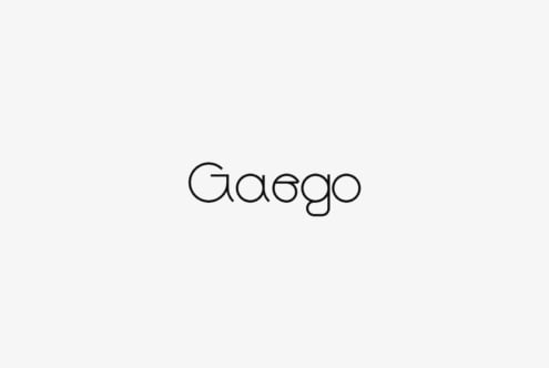 Gaeqo typeface rendered in thin outlined letterforms
