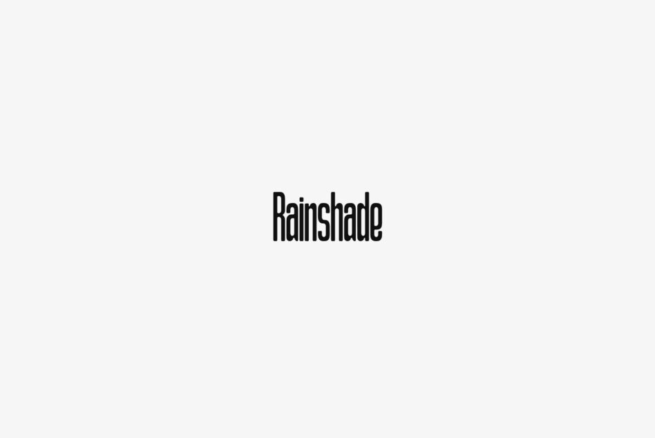 Rainshade logotype in bold sans serif centered on light gray background