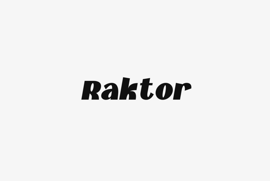 Raktor typeface with bold italic letters on light background
