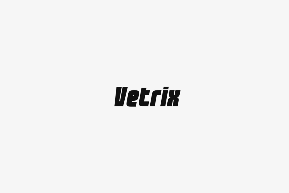 Vetrix font in bold black italic letters on light background