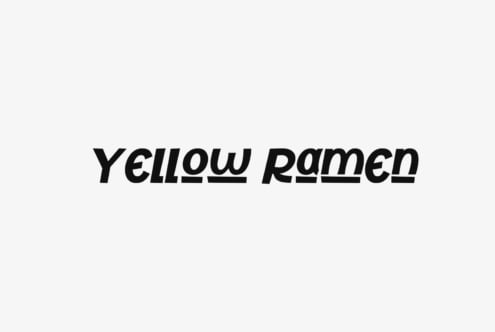 Yellow Ramen typeface in bold italic lettering on minimal white background