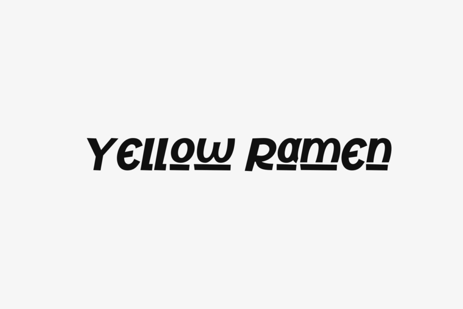 Yellow Ramen typeface in bold italic lettering on minimal white background