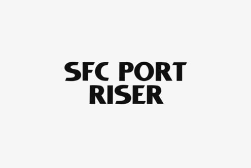 Bold sans serif text reading SFC PORT RISER on off white background
