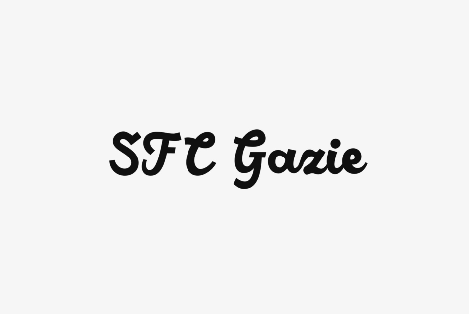 SFC Gazie text in black italic serif font on light background