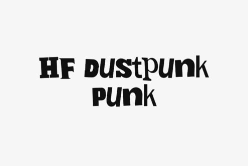 HF dustpunk punk typeface in bold black italic lettering