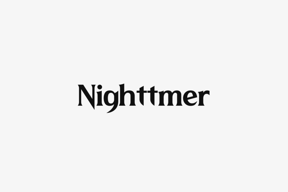 Nighttimer serif typeface rendered in elegant black text