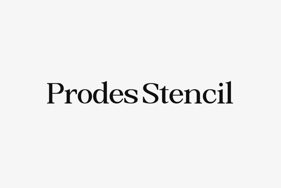 Prodes Stencil typeface in classic serif style on cream background