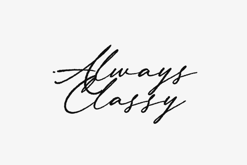 Always Classy handwritten script font with crossed-out letters overlay