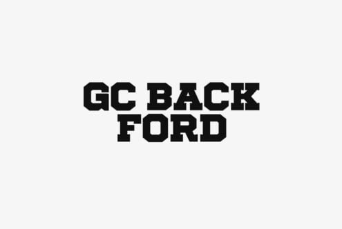 GC Back Ford heavy slab serif font in bold caps