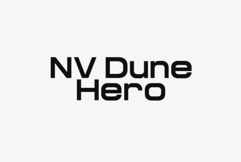NV Dune Hero sans-serif font stacked in three lines