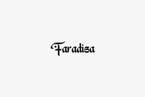 Paradisa gothic serif logo with decorative flourish on light background