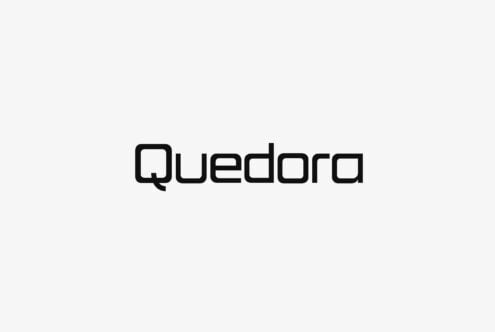 Quedora geometric sans serif typeface with rounded square forms on light background