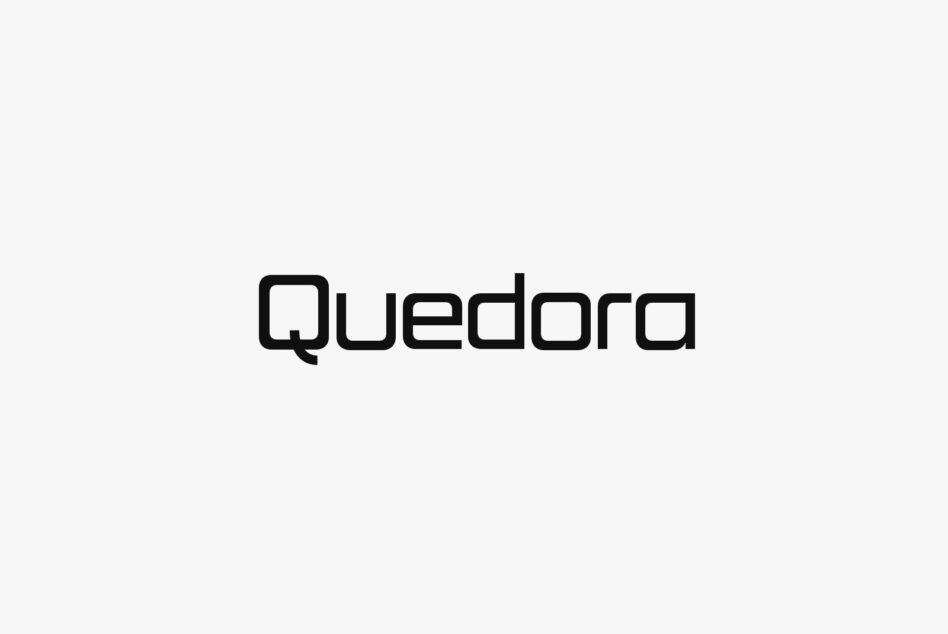 Quedora geometric sans serif typeface with rounded square forms on light background
