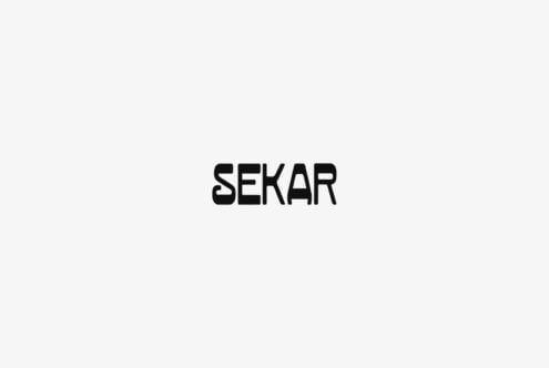 Bold sans serif typeface with geometric letterforms on light background