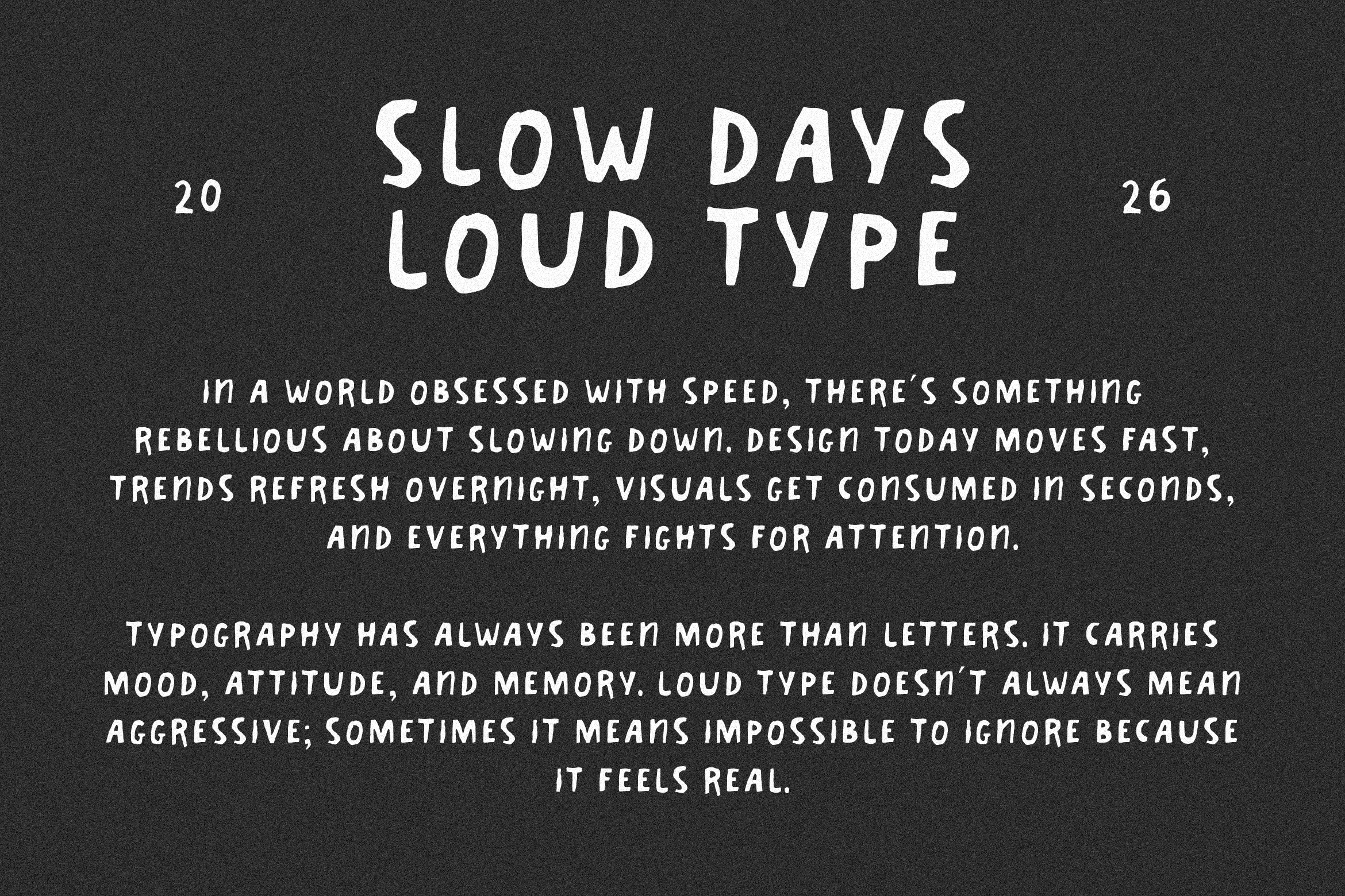 Handwritten font graphic with text about design trends and typography's emotional impact. Suitable for creatives seeking unique visual assets.