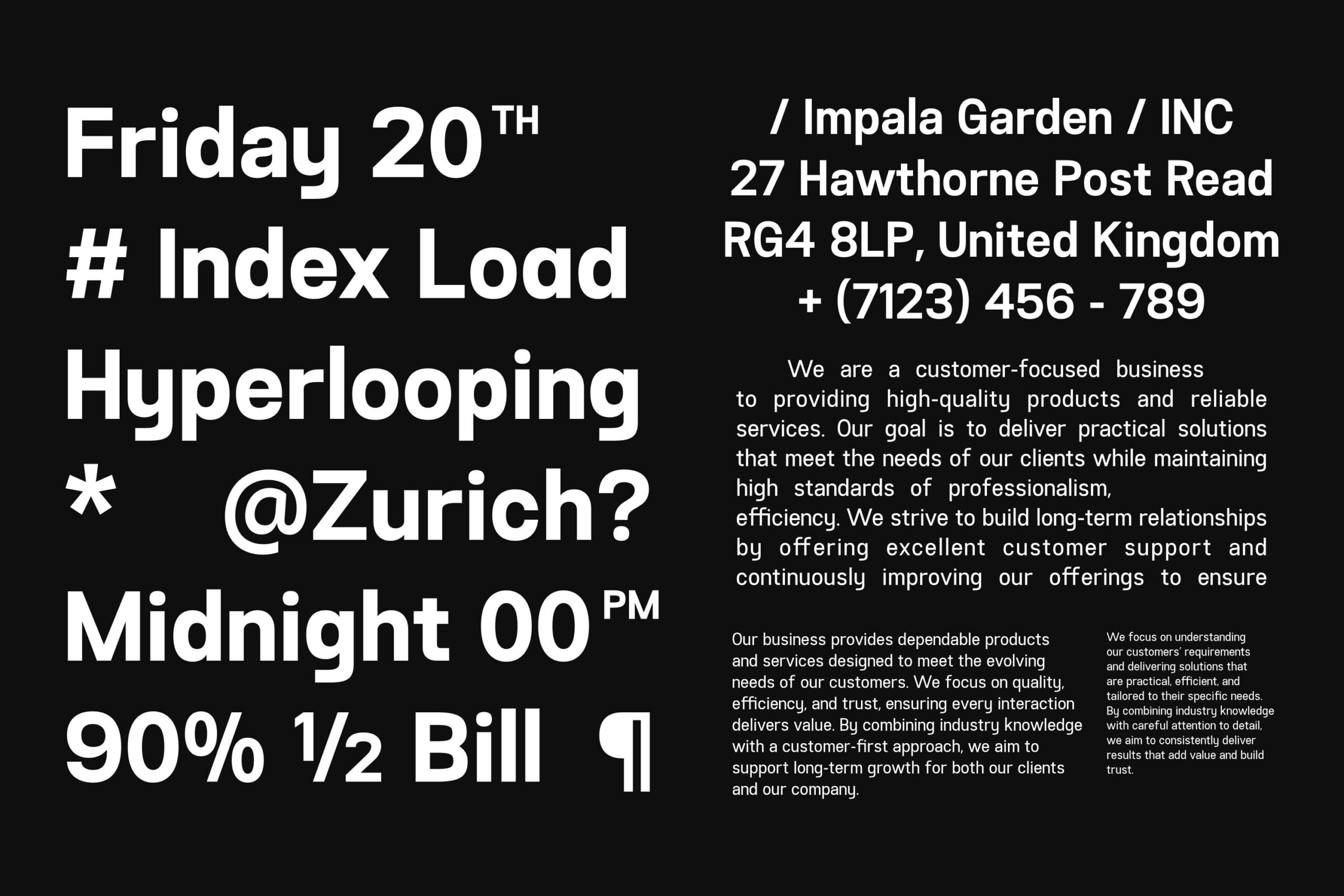 Event flyer with Friday 20th date, location details, business contact information