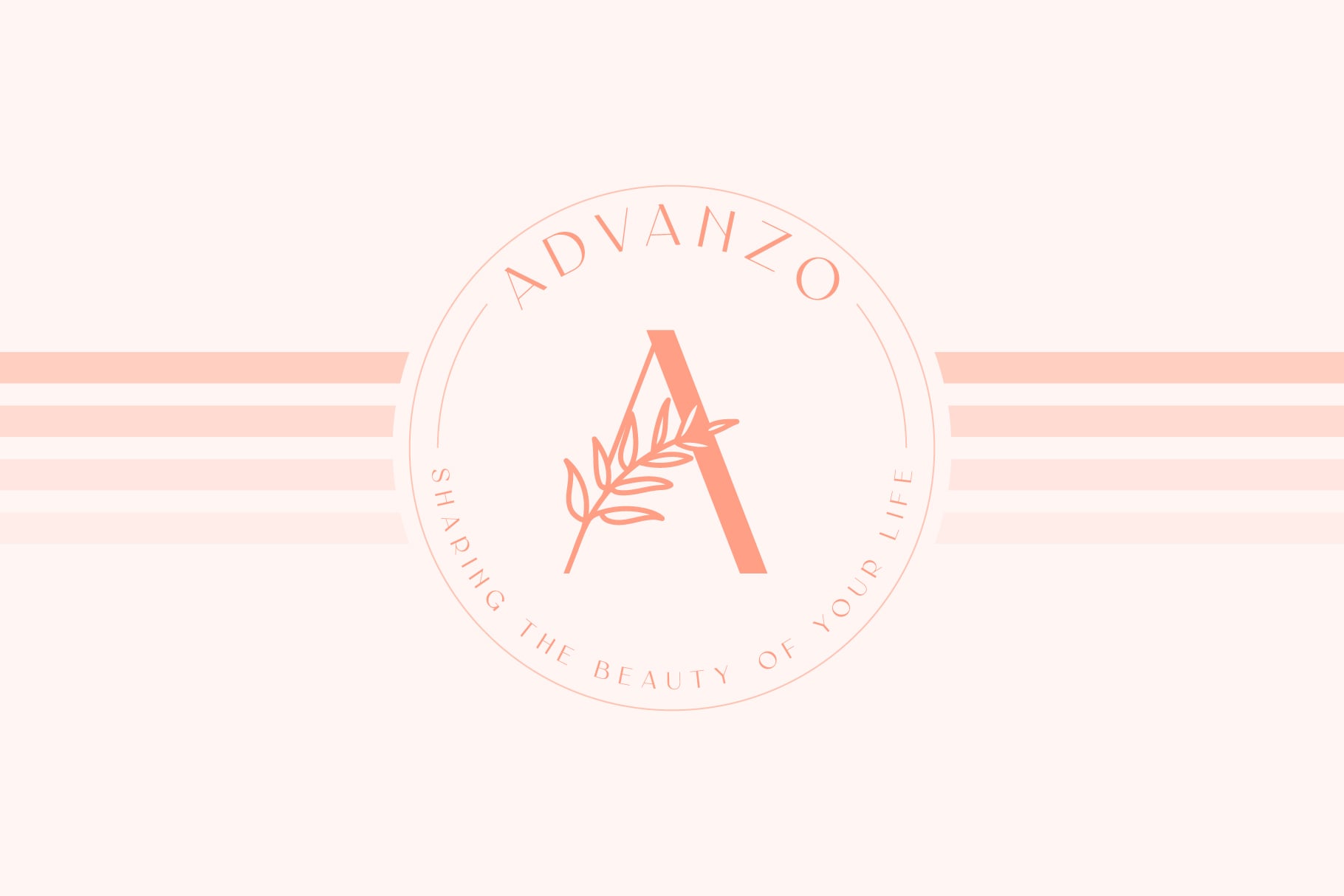 Advanzo circular logo with leaf detail, pastel striped background bands