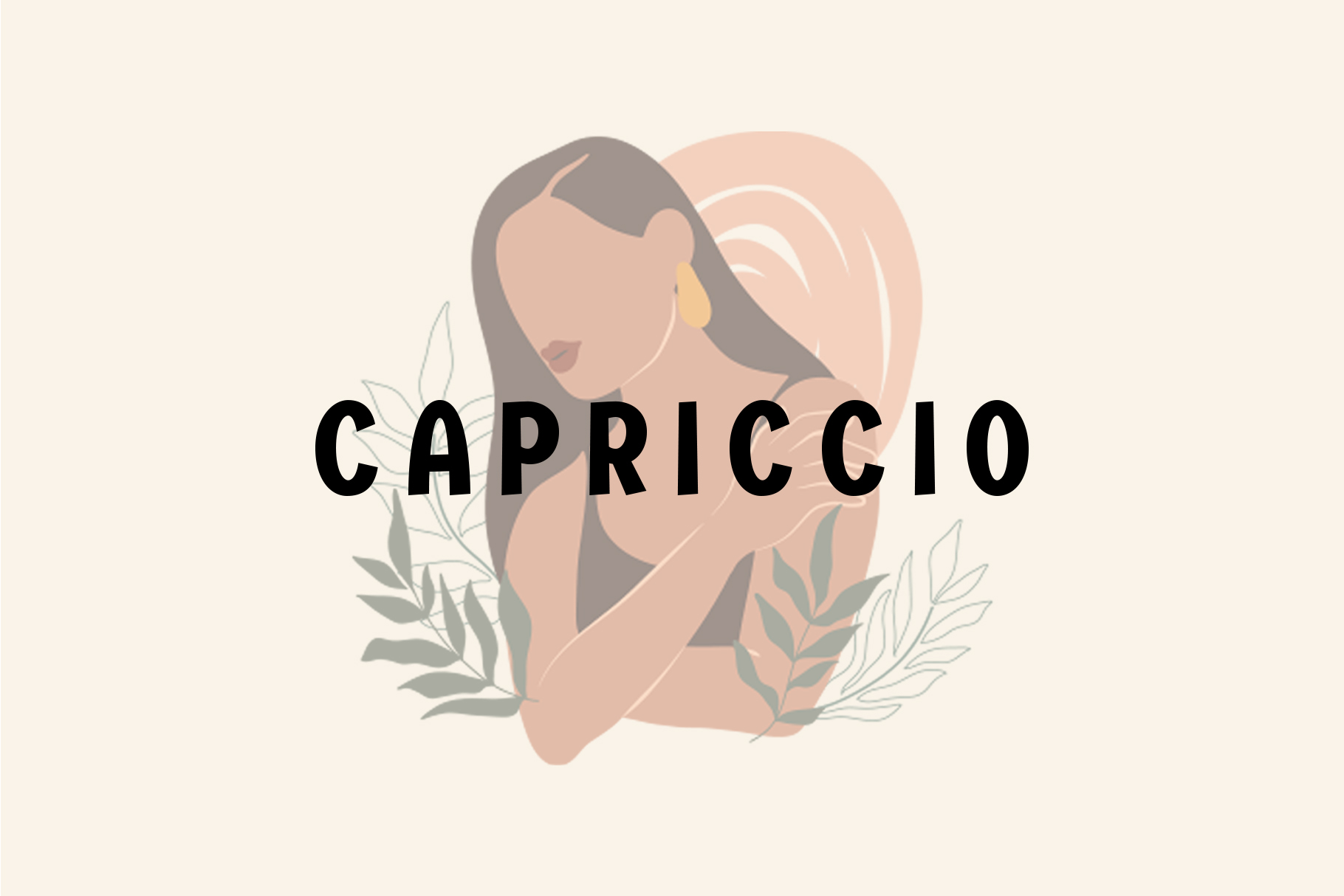 Minimalist line art of woman's face with soft peachy tones over leaves