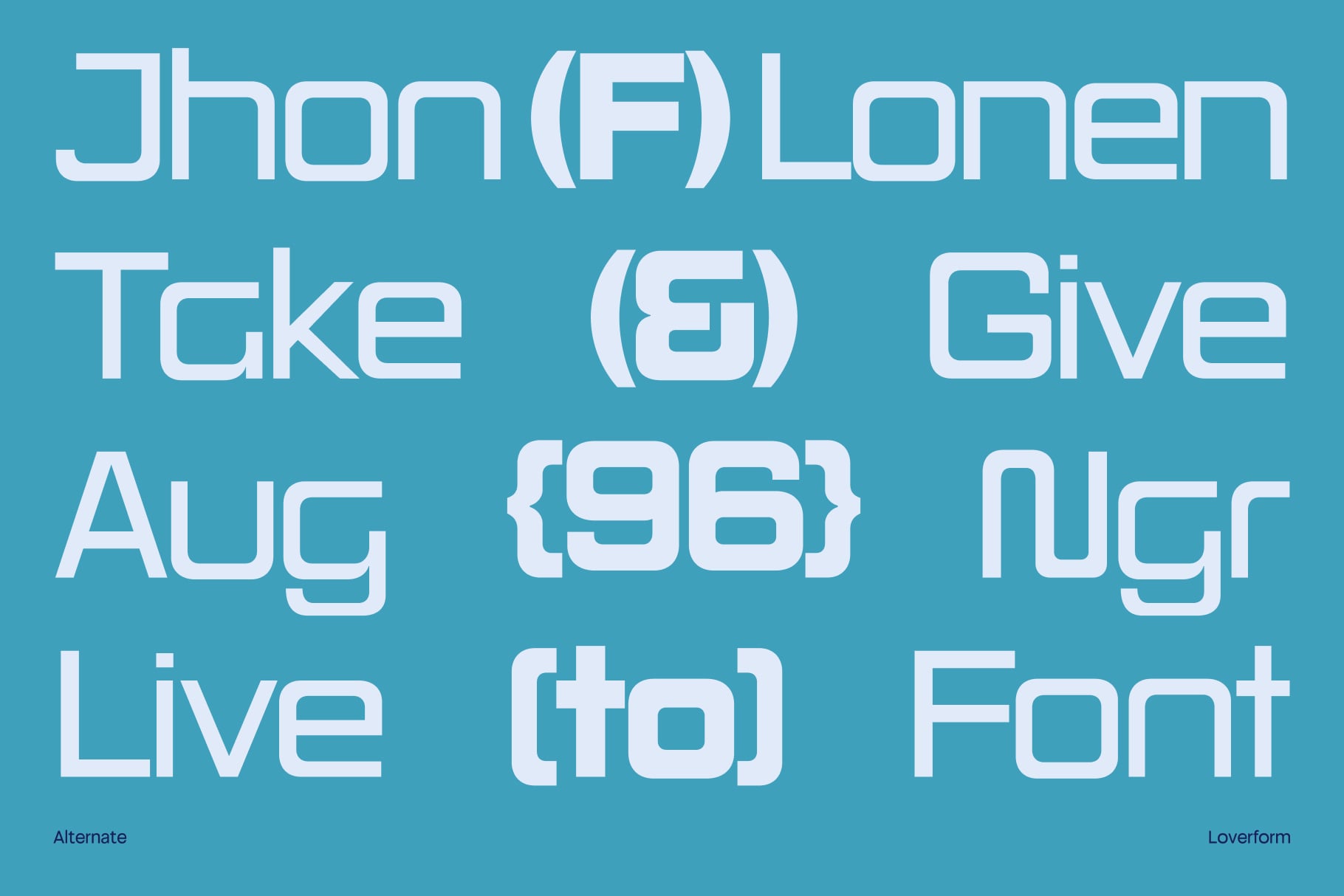 Loverform geometric font with rounded edges on teal background